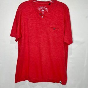 Copper & Oak Women’s Top sz Lg Coral Orange Henley Short Sleeve Pocket T-Shirt